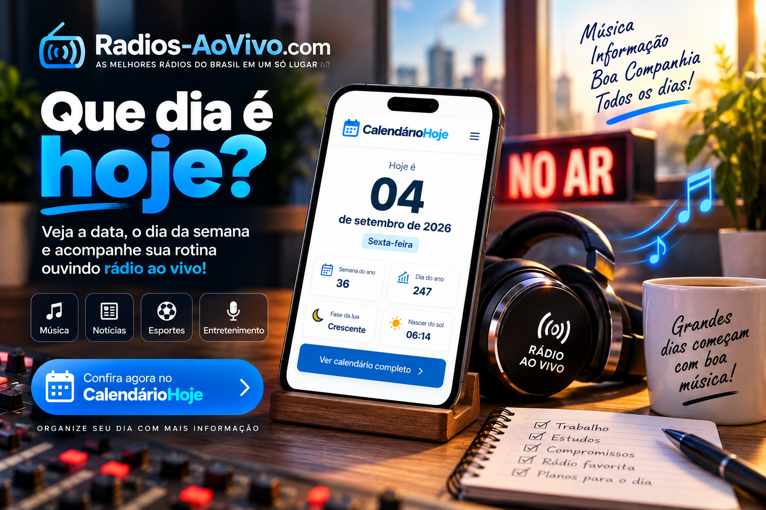 Que dia é hoje? Veja a data, o dia da semana e acompanhe sua rotina ouvindo rádio ao vivo